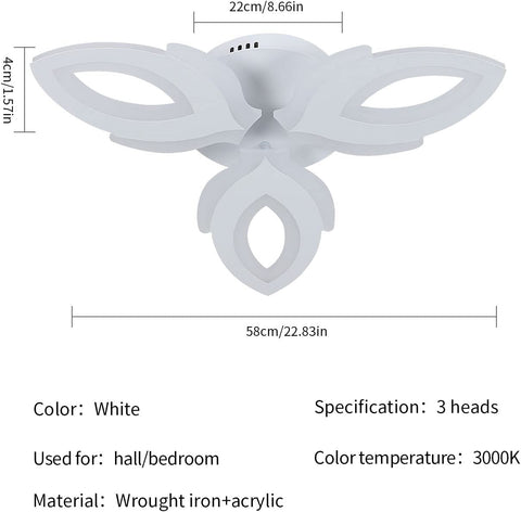 Lámpara de techo LED, 45W 3600LM Lámpara de techo, Lámpara de techo LED moderna con pétalos 3 luces para sala de estar, dormitorio, restaurante, habitación infantil, pasillo