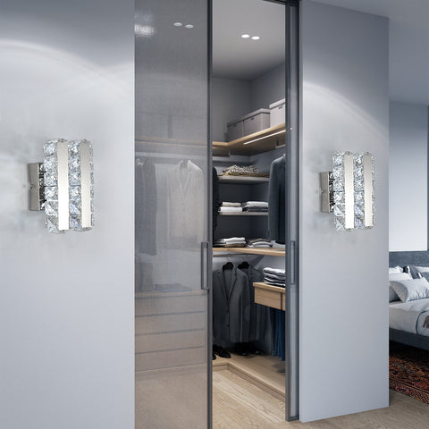 Lámpara de pared LED de cristal K9 de 16W moderna para sala de estar, baño, dormitorio, luz fría 5500K
