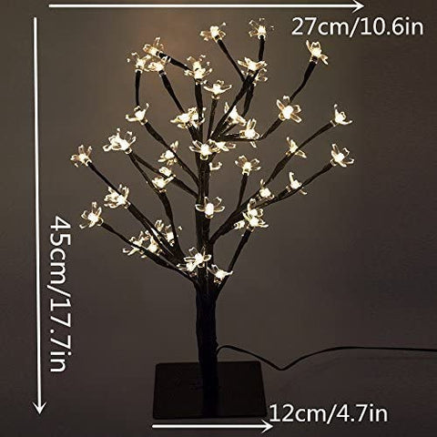Árbol iluminado LED de 45 cm con 48 flores de cerezo, luces LED, para Navidad, interior, decoración, oficina, mesita de noche, blanco cálido