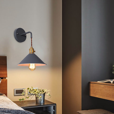 Lámpara de pared regulable enchufable para dormitorio de estilo nórdico vela macarrón pasillo de escalera creativo europeo simple con lámpara de pared con interruptor gris (bombilla no incluida)