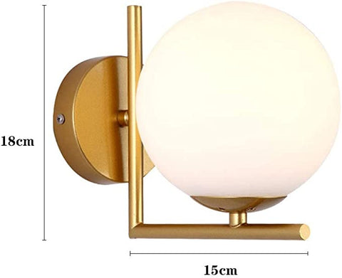 Lámpara de pared LED, lámpara de bola de pared moderna, pantalla de bola blanca de cristal, lámpara de pared de metal, focos de pared interiores para dormitorio, pasillo, cocina, escalera. (Sin bombilla)