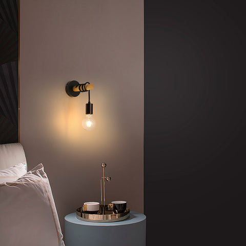 Aplique de pared vintage, foco de pared de diseño industrial retro de madera, casquillo E27 de 10 vatios máx., iluminación interior para sala de estar, dormitorio, comedor, pasillo, bar, negro (sin bombilla)