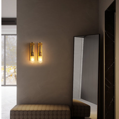 Aplique de pared de madera retro, focos de pared industriales vintage, lámparas de pared de cuerda de cáñamo creativas E27 para dormitorio, balcón, pasillo, cocina, escaleras