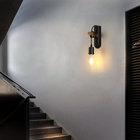 Apliques de madera E27, aplique LED retro, lámpara de noche de pared para dormitorio, sala de estar, escalera, máximo 40W