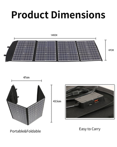 Panel Solar 120W - Energía Monocristalina, 3 Interfaces, Salida DC 19V/6.31A, USB QC3.0 24W y Tipo-C PD45W