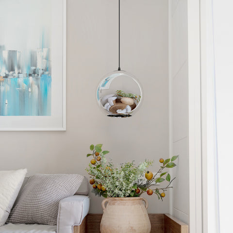 Lámpara moderna con forma de globo y bola, lámpara colgante con espejo y alambre de 120CM, (plateada, 20cm) Bombilla no incluida