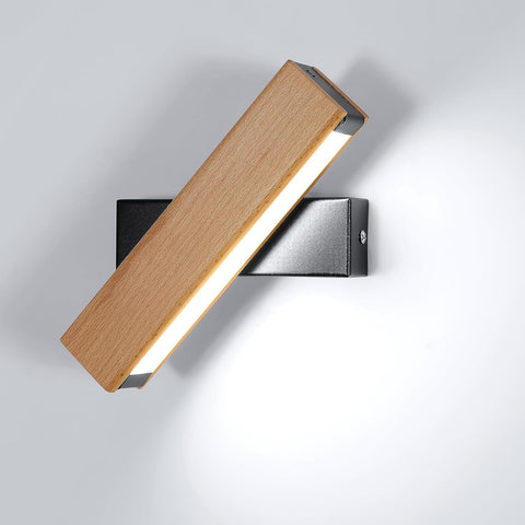 Lámpara de pared LED de madera, lámpara de pared rectangular moderna giratoria, blanco frío 6000K 4,5 W para dormitorio, sala de estar, pasillo, entrada