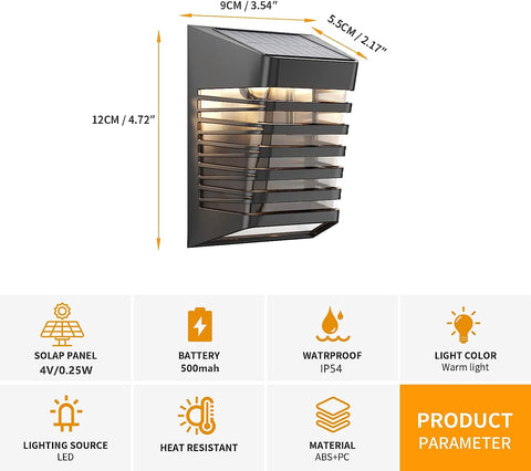 Lámpara LED de pared para exteriores, colector Solar para Patio, jardín, pasillo, terraza, camino de pared cerrado, Patio, Villa, 2 uds.