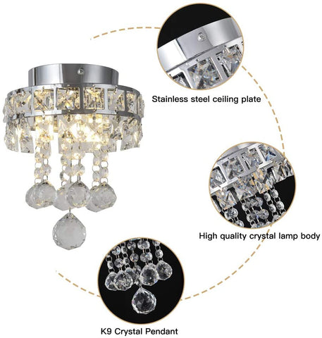 Lámpara de araña de cristal, mini lámpara colgante con 3 luces para pasillo, dormitorio, cocina, habitación de niños