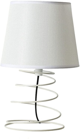 Lámpara de mesa minimalista moderna, lámpara de escritorio de tela blanca con tubo de hierro en espiral industrial, luz nocturna E27 para estudio, sala de estar, dormitorio, mesita de noche (sin bombillas)