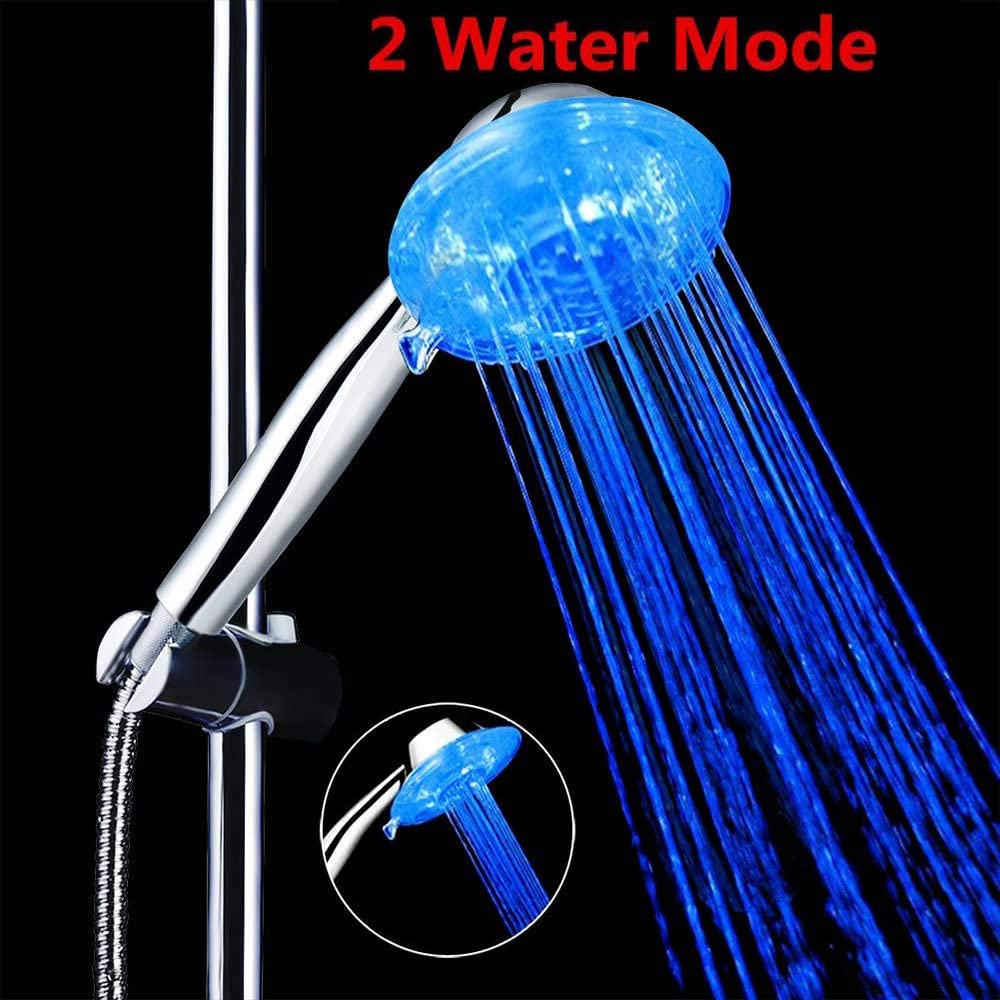 Cabezal de ducha LED, cabezal de ducha de alta presión con luces LED de 7 colores, 2 tipos de modos de lluvia, ahorra un 40% de agua