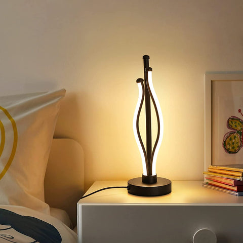 Lámpara de escritorio LED, lámpara de lectura curva de luz cálida con cable de conexión, lámpara de noche moderna para sala de estar, habitación de invitados, decoración de mesa de tocador