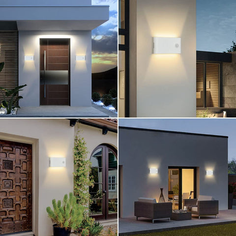 Lámpara de pared para exterior de 12 W con sensor de movimiento, lámpara de pared de aluminio para exterior/interior con diseño mate de artesanía blanca IP65, lámpara de pared acrílica para balcón, escaleras, jardín, garaje, 3000 K