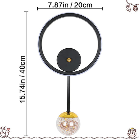 Aplique de pared interior, lámpara de pared LED de diseño redondo moderno de 17 W, aplique de pared LED 3000 K, luz cálida negra para dormitorio, sala de estar, pasillo