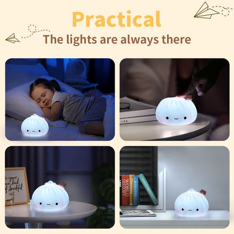 Luz Nocturna para Niños, Luz LED de 7 Colores Luz Nocturna LED Recargable para Niños con USB, Luz Nocturna de Silicona Suave al Tacto, Luz Nocturna Linda Portátil para Bebé, Niños y Niñas Regalo
