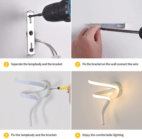 Lámpara de pared LED moderna con diseño en espiral, luz de pared interior 16W 1750LM, luces de pared LED interiores de color blanco cálido 3500K para dormitorio, sala de estar, escalera, pasillo