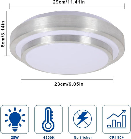Lámpara de techo LED moderna, lámpara de techo redonda blanca fría de 6000K, 28W, para sala de estar, dormitorio, comedor, oficina