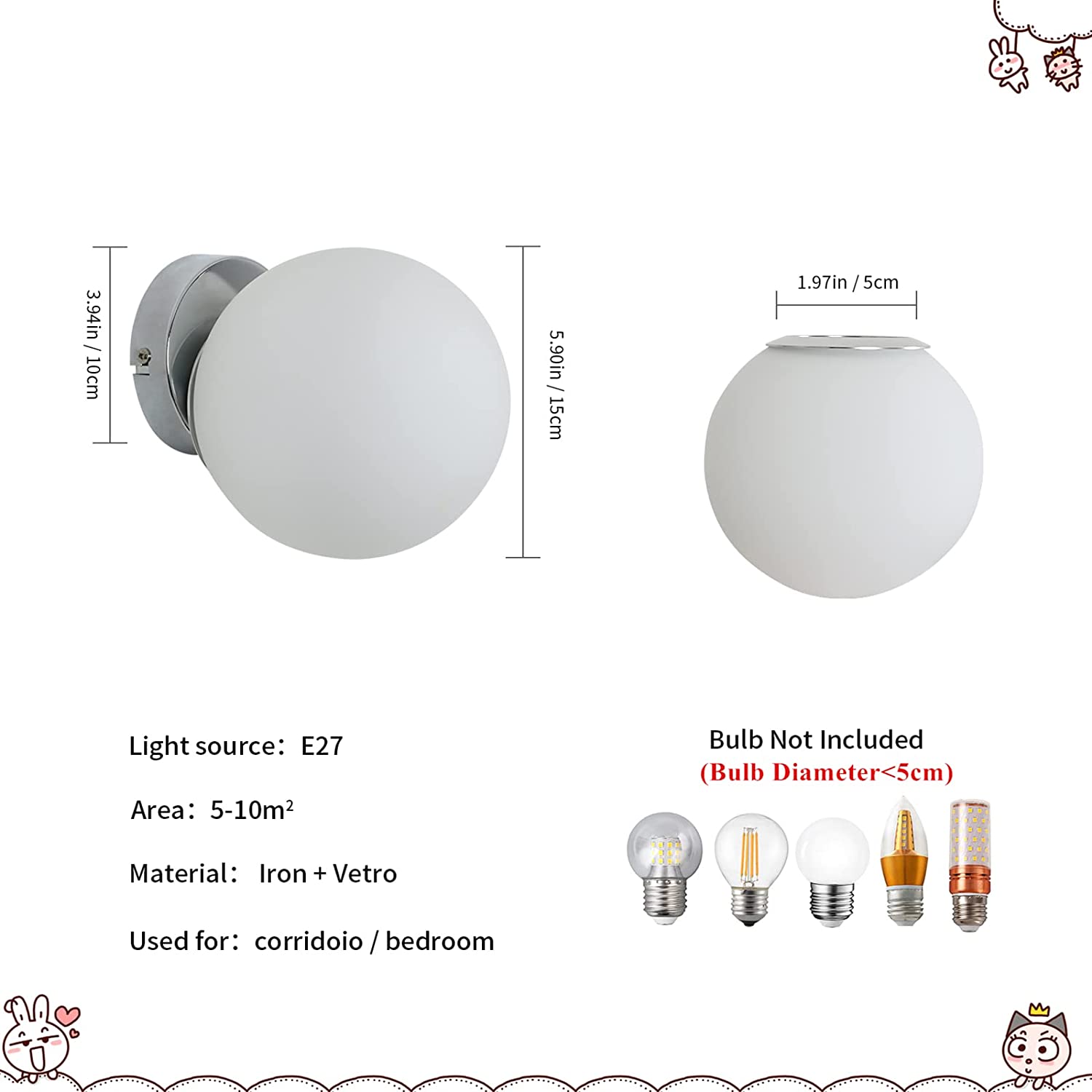 Tableau des dimensions des lampes murales 