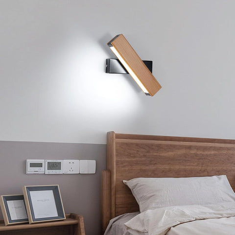 Lámpara de pared LED de madera, lámpara de pared rectangular moderna giratoria, blanco frío 6000K 4,5 W para dormitorio, sala de estar, pasillo, entrada