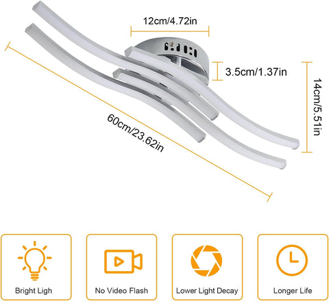 Lámpara de techo LED de diseño moderno con forma de onda, lámpara de techo de 24W, blanco cálido, 3000K, para sala de estar, dormitorio, comedor, oficina