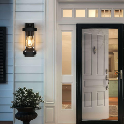 Aplique de pared para exteriores, lámpara de pared exterior industrial E27 con pantalla de vidrio transparente IP54, lámpara de pared retro para sala de estar, pasillo, escaleras (sin bombilla)