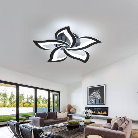 Lámpara de techo LED moderna, lámpara de techo con diseño de pétalos creativos de 60 W, lámpara de techo acrílica, para sala de estar, dormitorio, estudio, diámetro 60 cm, luz blanca fría negra de 6000 K
