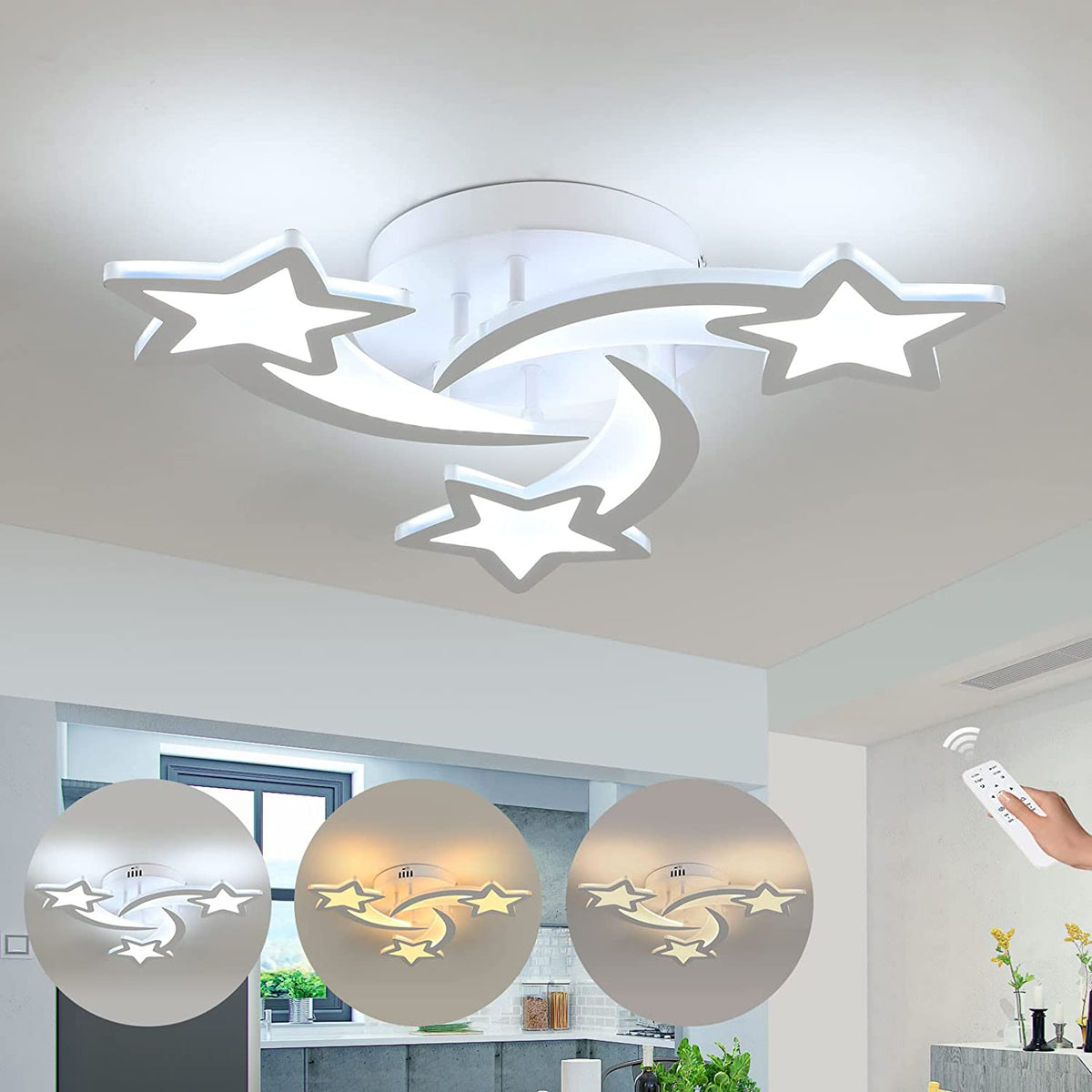 Plafonnier LED 30W, Lampe de plafond en forme Star moderne pour Chambre à coucher Chambre d'enfant, Lumière Dimmable 3000K-6000K