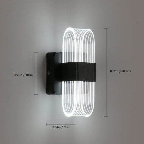 Aplique de pared LED para interiores Lámpara de pared moderna regulable de 12 W Diseño acrílico creativo romántico para dormitorio, sala de estar, pasillo, escalera, hotel, luz blanca de 3000 K-6000 K (negro)