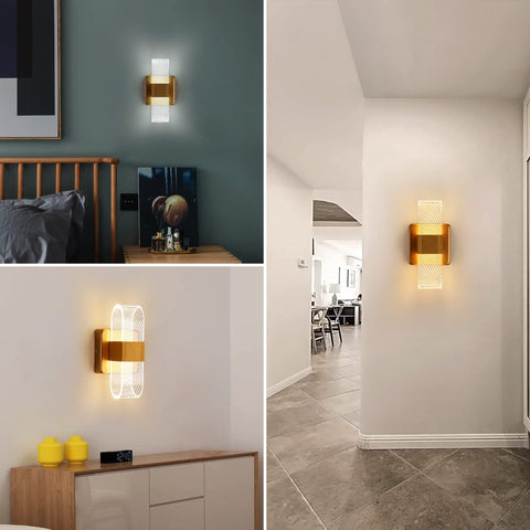 Lámpara de pared interior LED regulable de 10 W, lámpara de pared de diseño acrílico romántico creativo moderno, lámpara de noche con luz de 3000 K-6000 K para dormitorio, sala de estar, pasillo (dorado)