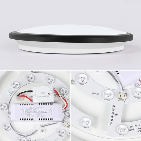 Lámpara de techo LED, lámpara de techo moderna redonda de 24 W, luz de techo con sensor de movimiento negro, IP54 impermeable, a prueba de polvo, lámpara LED interior para baño, balcón, pasillo, entrada, 6000 K