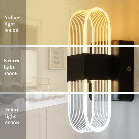 Aplique de pared LED para interiores Lámpara de pared moderna regulable de 12 W Diseño acrílico creativo romántico para dormitorio, sala de estar, pasillo, escalera, hotel, luz blanca de 3000 K-6000 K (negro)
