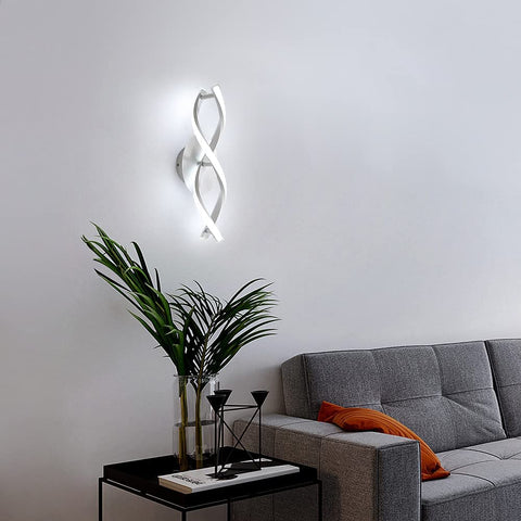 Aplique de pared interior, lámpara de pared moderna LED 16W 1800LM, blanco frío 6500k, luces de pared de diseño curvo para dormitorio escaleras sala de estar
