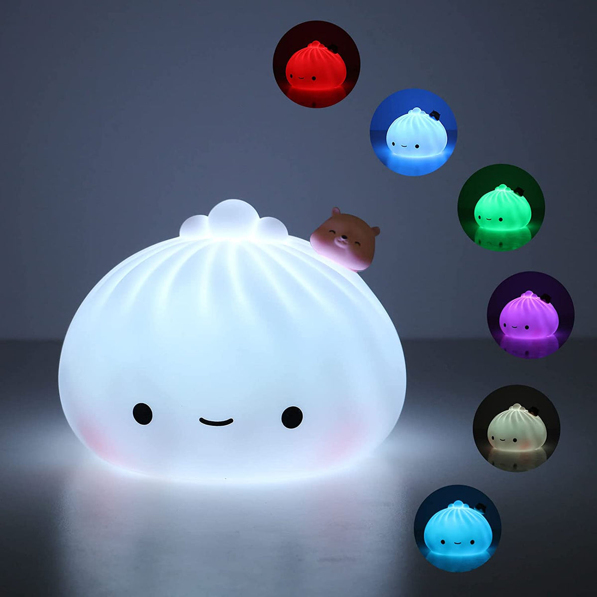 Luz Nocturna para Niños, Luz LED de 7 Colores Luz Nocturna LED Recargable para Niños con USB, Luz Nocturna de Silicona Suave al Tacto, Luz Nocturna Linda Portátil para Bebé, Niños y Niñas Regalo