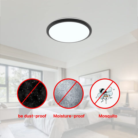 Lámpara de techo LED, lámpara de techo moderna redonda de 24 W, luz de techo con sensor de movimiento negro, IP54 impermeable, a prueba de polvo, lámpara LED interior para baño, balcón, pasillo, entrada, 6000 K