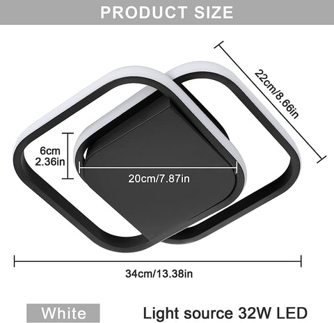 Lámpara de techo LED moderna, lámpara de techo cuadrada blanca fría de 6000K para sala de estar, dormitorio, comedor, oficina, negro