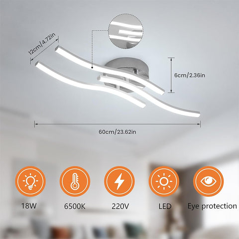 Lámpara de Techo LED, Lámpara Colgante en Forma de Onda, LED Integrados 18W 1600 Lúmenes, Lámpara de Araña Moderna para Salón o Cocina, 220V IP20 Luz Blanca Fría 6500K