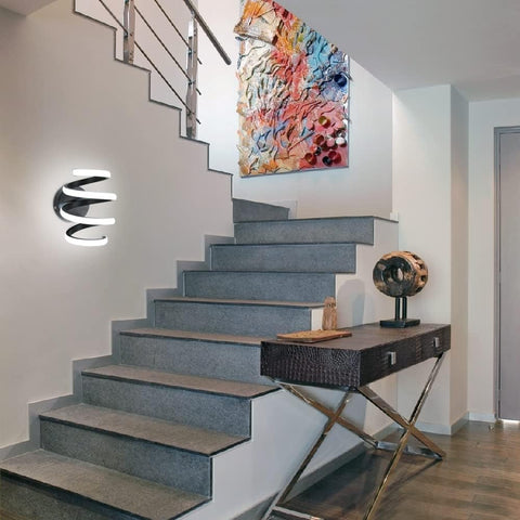 Lámpara de pared LED moderna con forma de espiral, luz blanca fría 6000K para dormitorio, sala de estar, pasillo, entrada, color negro
