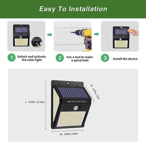 4 Uds colector Solar luz al aire libre 220 LED Sensor de movimiento lámpara de pared LED para patio jardín pasillo terraza cerrar pared camino Patio Villa