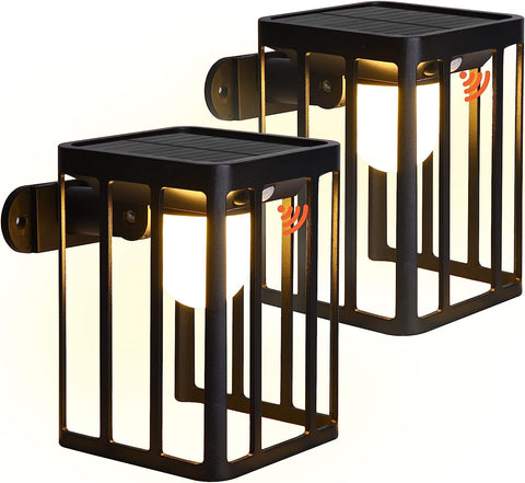 2 luces solares de pared con sensor de movimiento para exteriores, lámpara de pared LED, blanco cálido, 3000 K, para patio, jardín, pasillo, terraza, cerca de la pared, camino, patio, villa