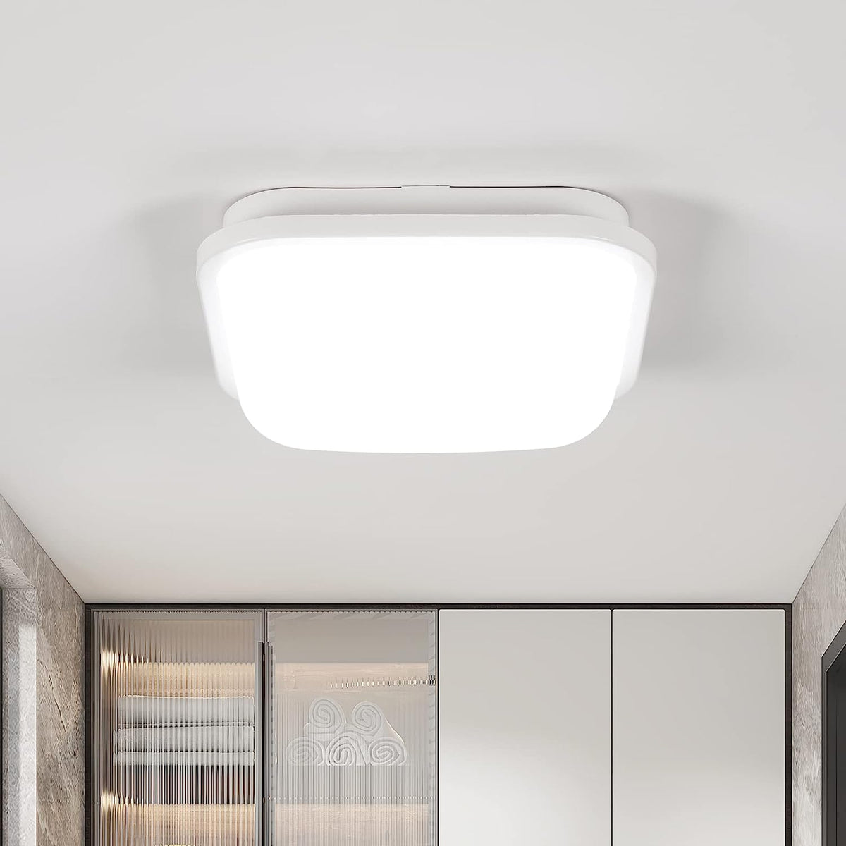 Luz de techo LED cuadrada 22x22cm Luz de techo LED para baño impermeable IP54 Blanco frío 6000K para baño, dormitorio, sala de estar, cocina