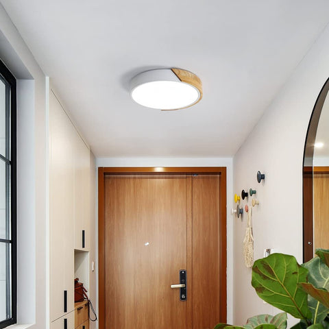 Lámpara de Techo LED Redonda de Madera 24W, Iluminación Interior Lámpara de Techo 6000K (Blanco Frío), Lámpara de Techo Moderna Ø30*5CM para Dormitorio, Cocina, Sala de Estar, Comedor, Oficina