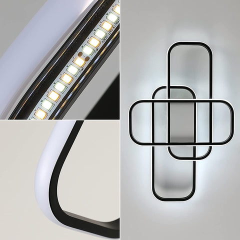 Lámpara de techo LED moderna, lámpara de techo de 44 W con control remoto, lámpara rectangular, luz de techo LED, brillo ajustable/temperatura de color, para sala de estar, dormitorio, pasillo, oficina, color negro