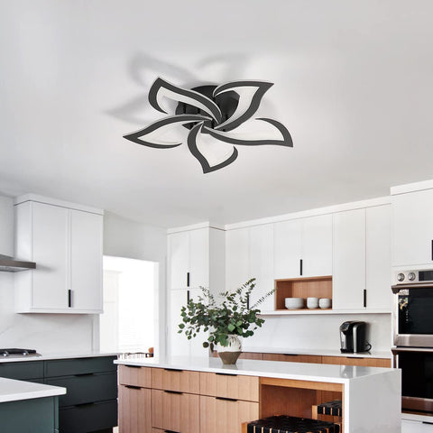 Lámpara de techo LED moderna, lámpara de techo con diseño de pétalos creativos de 60 W, lámpara de techo acrílica, para sala de estar, dormitorio, estudio, diámetro 60 cm, luz blanca fría negra de 6000 K