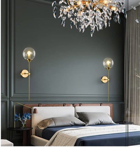 Lámpara de pared de vidrio moderna nórdica E14, lámpara de pared de fondo LED dorada para cocina, baño, accesorio de iluminación interior, decoración del hogar (transparente)