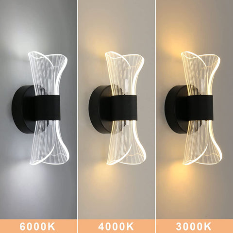 Lámpara de pared interior LED regulable, lámpara de pared LED moderna de 12 W, diseño creativo, iluminación acrílica, lámpara de pared para sala de estar, pasillo, dormitorio, escaleras, negro