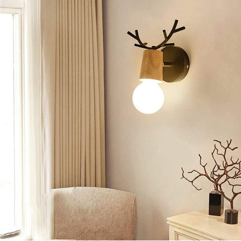 Lámpara de pared retro, paquete de 2, lámpara de pared de madera con diseño de asta creativa, iluminación de pared de metal vintage, lámparas de pared interiores ajustables para sala de estar, dormitorio, pasillo, decoración moderna