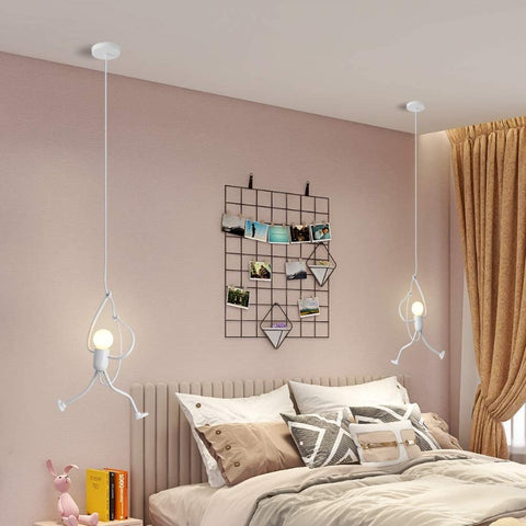 Lámpara de araña creativa moderna y encantadora blanca, diseño de dibujos animados de Iron Man, lámpara elegante para habitación de niños, mesita de noche, sala de estar, balcón, estudio