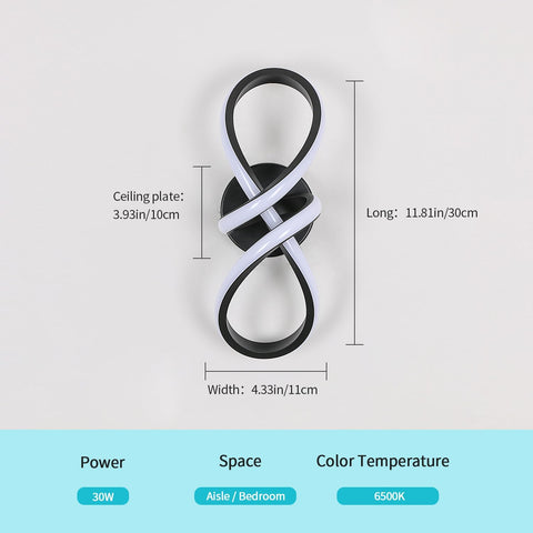 Lámpara de techo LED moderna Lámpara de pared LED de 20 W Forma de 8 Lámparas de pared Blanco frío 6000 K para dormitorio, sala de estar, pasillo, entrada negro