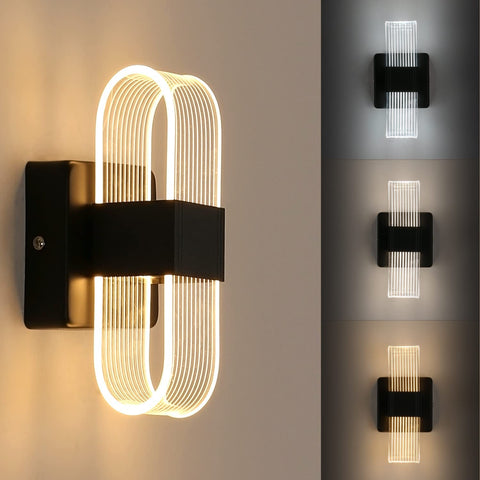 Aplique de pared LED para interiores Lámpara de pared moderna regulable de 12 W Diseño acrílico creativo romántico para dormitorio, sala de estar, pasillo, escalera, hotel, luz blanca de 3000 K-6000 K (negro)