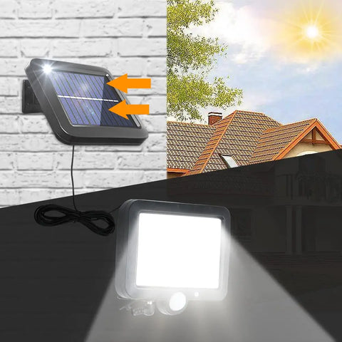 Lámpara Solar Exterior, Luz Solar con Sensor de Movimiento, Lámpara de Seguridad con Cable de 5M Impermeable IP65, 160 LED 3 Modos, para Cobertizo Garaje Jardín Balcón
